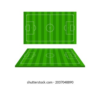 Football 3d stadium. Soccer field. Green football arena with perspective view. Isometric court for sport game. Green grass on soccer field with line, frame and corner. European league. Vector.