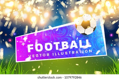 Football abstract design template for soccer covers, sport placards, posters and flyers with ball, trendy geometric elements and patterns. Vector illustration.