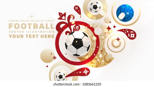 Football abstract design template for soccer covers, sport placards, posters and flyers with ball, trendy geometric elements and patterns. Vector illustration.