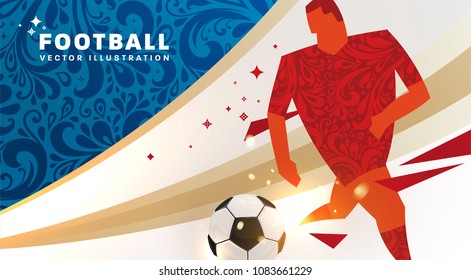 Football abstract design template for soccer covers, sport placards, posters and flyers with ball, trendy geometric elements and patterns. Vector illustration.