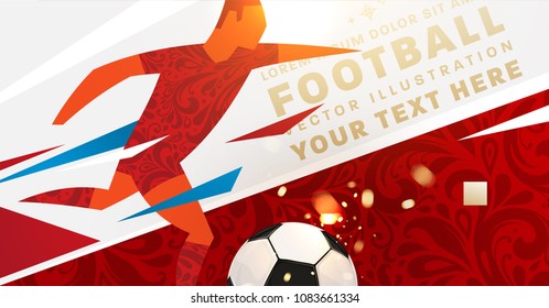 Football abstract design template for soccer covers, sport placards, posters and flyers with ball, trendy geometric elements and patterns. Vector illustration.