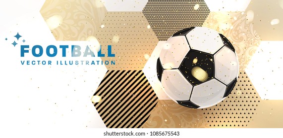 Football abstract design template for soccer covers, sport placards, posters and flyers with ball, trendy geometric elements and patterns. Vector illustration.