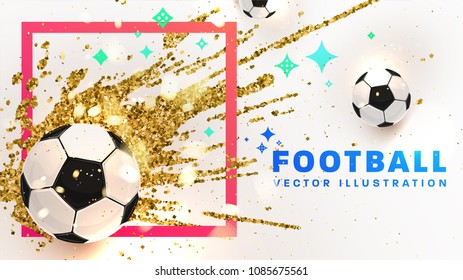 Football abstract design template for soccer covers, sport placards, posters and flyers with ball, trendy geometric elements and patterns. Vector illustration.