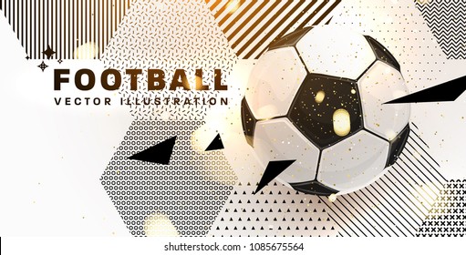 Football abstract design template for soccer covers, sport placards, posters and flyers with ball, trendy geometric elements and patterns. Vector illustration.