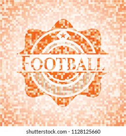 Football abstract emblem, orange mosaic background