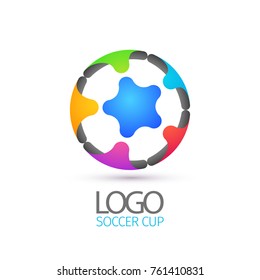 Football Abstract Logotype For Championship And Training School Of Soccer. Isolated Logo Of Ball On White Background