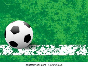 Football abstract vector background. Ball on white stripe on a soccer field