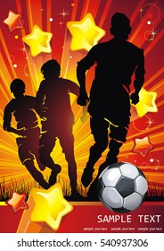 Football Action players with a soccer ball. Concept flyer or abstract poster. Vector background for design. Original illustration sports series with place for your text, eps8