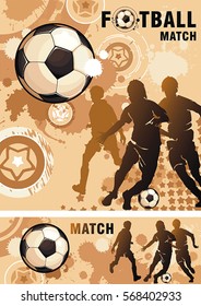 Football Action players with a soccer ball. Concept flyer or abstract poster. Vector background for design. Original illustration sports series with place for your text, eps8