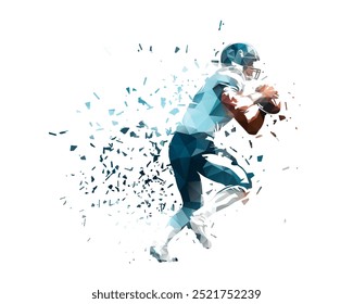 Football, American football player, low poly vector illustration. Team sports athlete