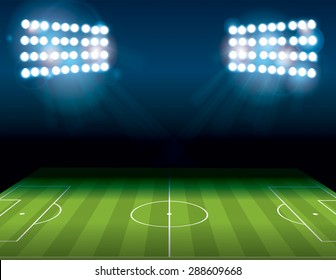 A football American Soccer field lit at night. Vector EPS 10 available. EPS file contains transparencies and gradient mesh.