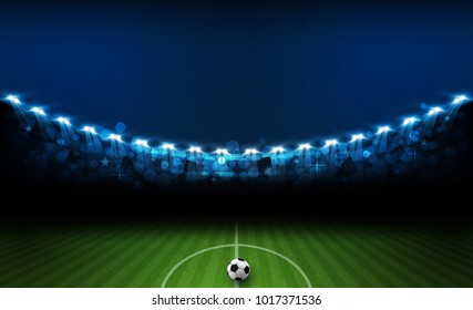 Football arena field with bright stadium lights vector design. Vector illumination