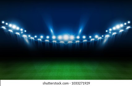 Football arena field with bright stadium lights vector design. Vector illumination