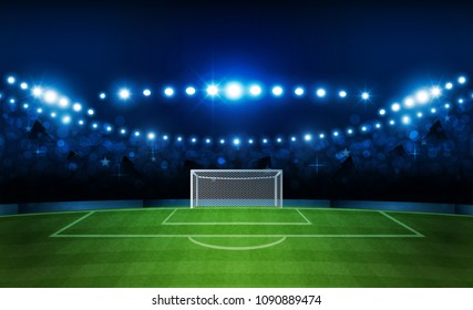 Football arena field with bright stadium lights vector design. Vector illumination