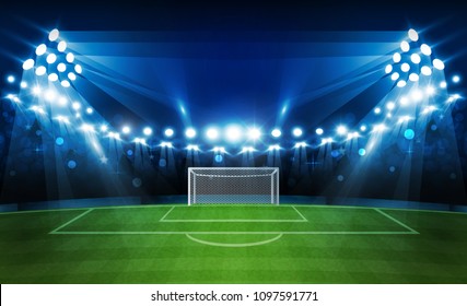 Football arena field with bright stadium lights vector design. Vector illumination