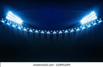 Football arena field with bright stadium lights vector design. Vector illumination