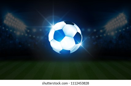 Football arena field with bright stadium lights vector design. Vector illumination