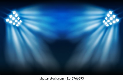 Football arena field with bright stadium lights vector design. Vector illumination