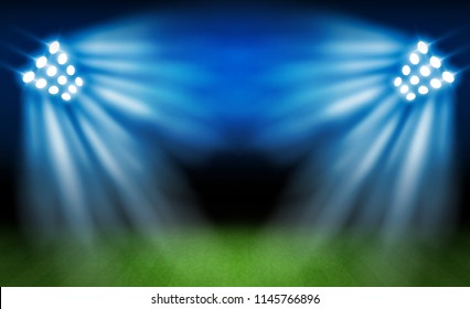 Football arena field with bright stadium lights vector design. Vector illumination