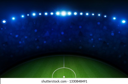 Football arena field with bright stadium lights vector design Vector illumination