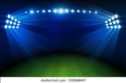 Football arena field with bright stadium lights vector design Vector illumination