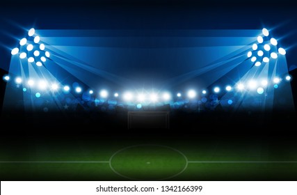 Football arena field with bright stadium lights vector design