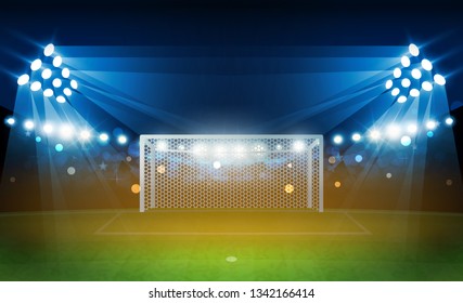 Football arena field with bright stadium lights vector design