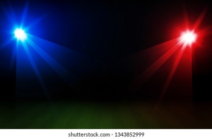 Football arena field with bright stadium lights vector design