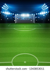 Football arena field with bright stadium lights vector design