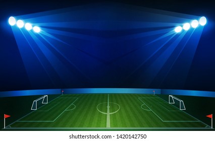 Football arena field with bright stadium lights vector design.