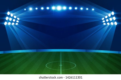 Football arena field with bright stadium lights vector design Vector illumination