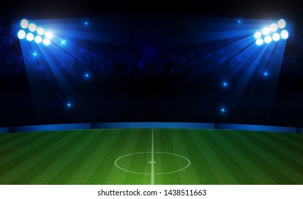 Football arena field with bright stadium lights vector design Vector illumination