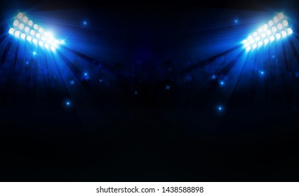 Football arena field with bright stadium lights vector design Vector illumination