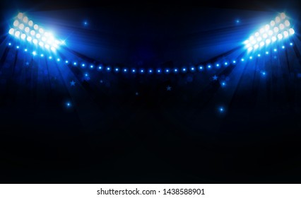 Football arena field with bright stadium lights vector design Vector illumination