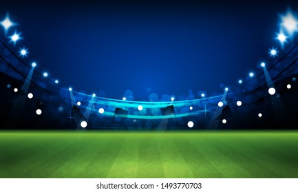 Football arena field with bright stadium lights vector design Vector illumination