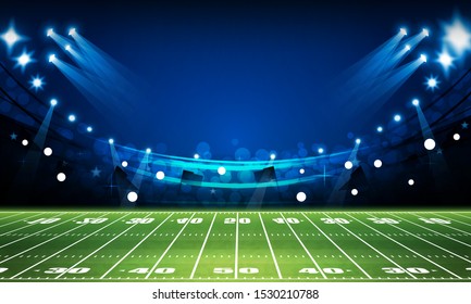 Football arena field with bright stadium lights vector design Vector illumination