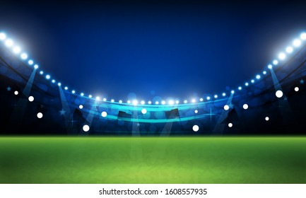 Football arena field with bright stadium lights vector design Vector illumination