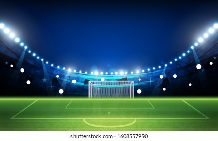 Football arena field with bright stadium lights vector design Vector illumination