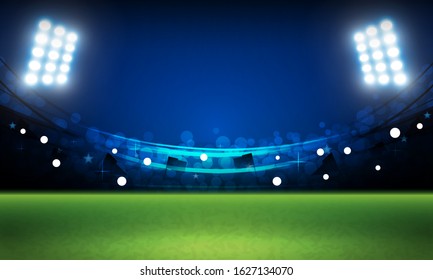 Football arena field with bright stadium lights vector design Vector illumination