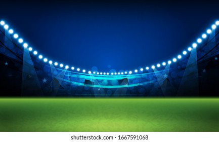 Football arena field with bright stadium lights vector design Vector illumination