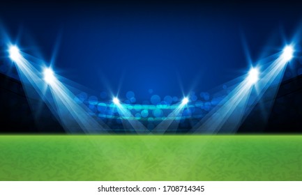 Football arena field with bright stadium lights vector design Vector illumination