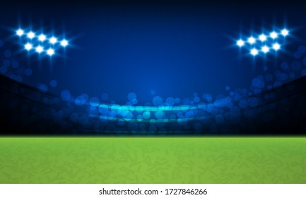 Football arena field with bright stadium lights vector design Vector illumination