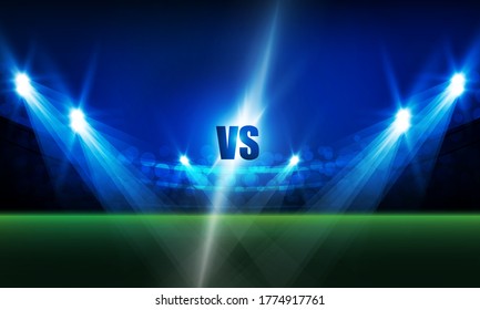 Football Arena Field With Bright Stadium Lights Vs Letters For Sports And Fight Competition Vector Design 