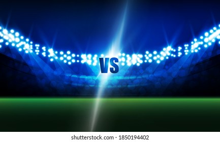 Football Arena Field With Bright Stadium Lights Vs Letters For Sports And Fight Competition Vector Design 