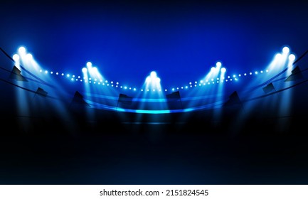 Football arena field with bright stadium lights vector design Vector illumination