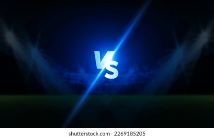 Football arena field with bright stadium lights vs letters for sports and fight competition vector design 