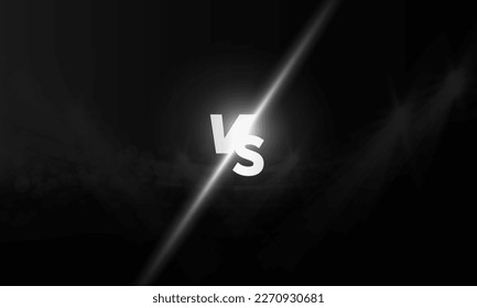 Football arena field with bright stadium lights vs letters for sports and fight competition vector design 