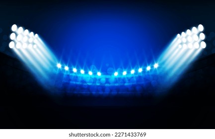 Football arena field with bright stadium lights for sports and fight competition vector design 