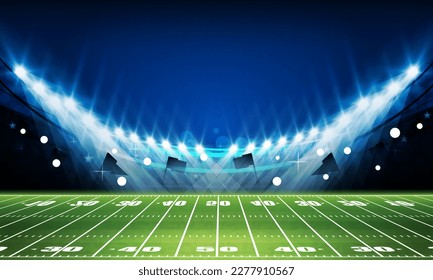 Football arena field with bright stadium lights vector design Vector illumination