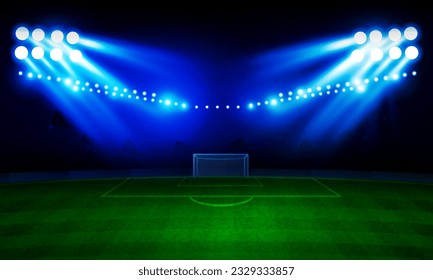 Football arena field with bright stadium lights vector design